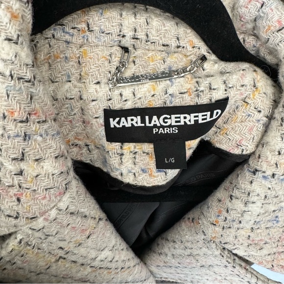 Karl Lagerfeld Cream Plaid Pea Coat - Picture 16 of 16